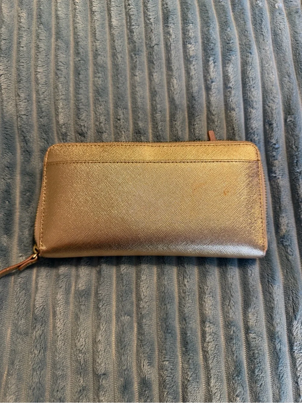 kate spade metallic rose gold zip-around wallet